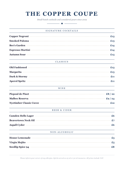 Drink menu
