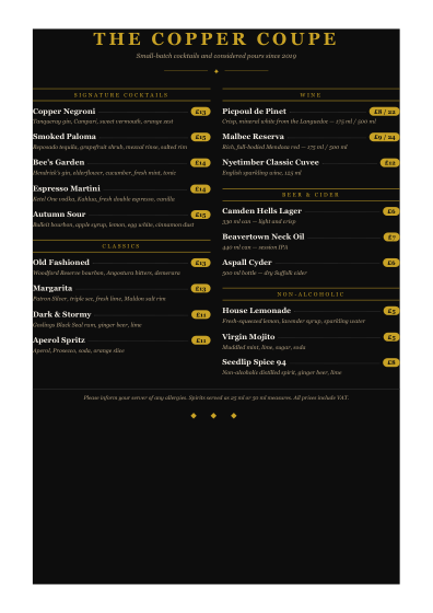 Drink menu (dark)