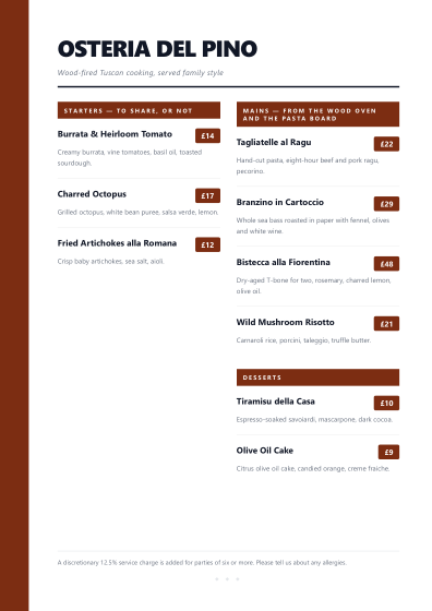 Restaurant menu (modern)